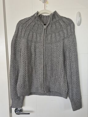 Talbots Gray Textured Zip-Up Cardigan Sweater